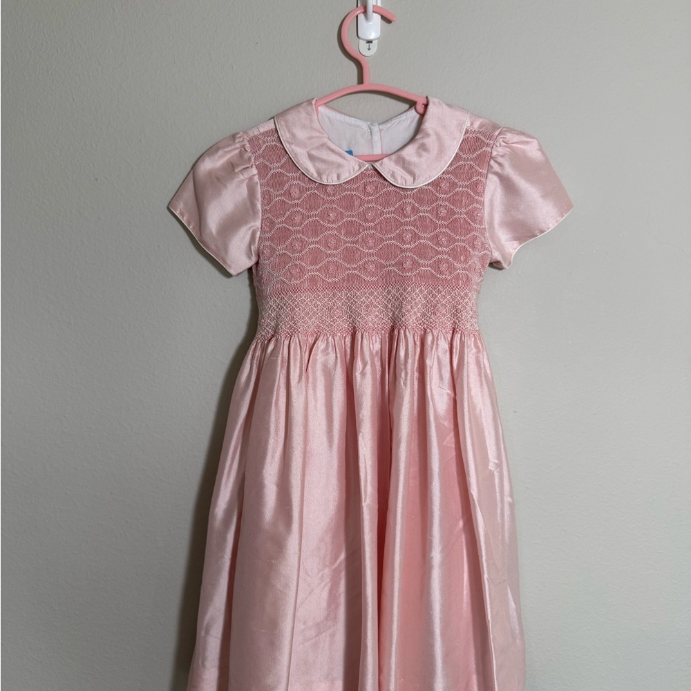 Pink Girls' Formal Dress with Peter Pan Collar